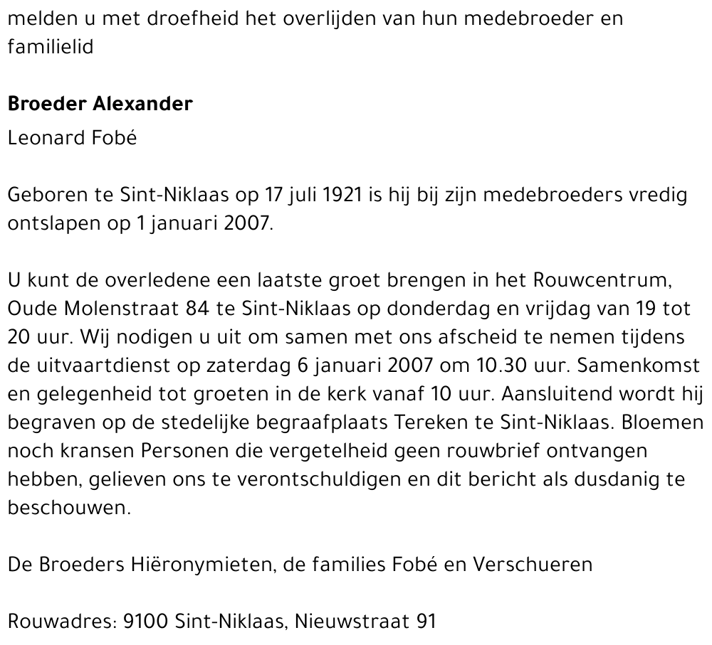 Broeder Alexander Leonard Fobé