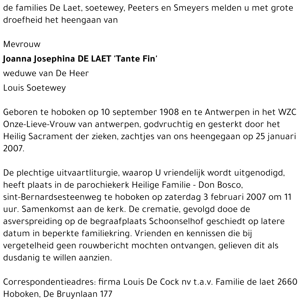 Joanna Josephina De Laet