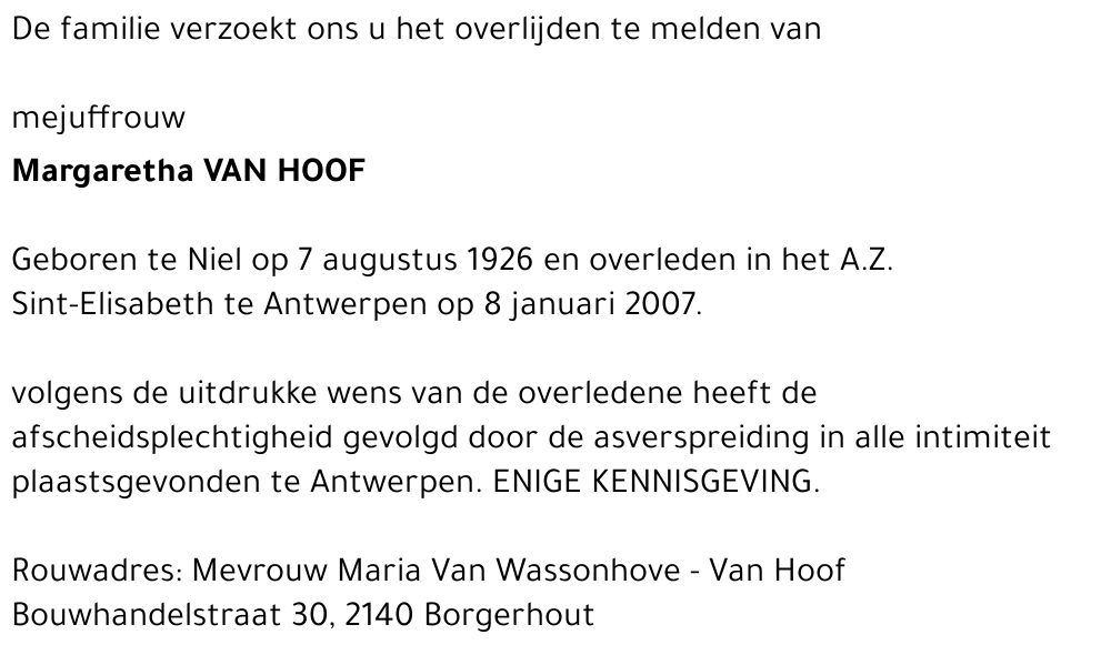Margaretha Van Hoof