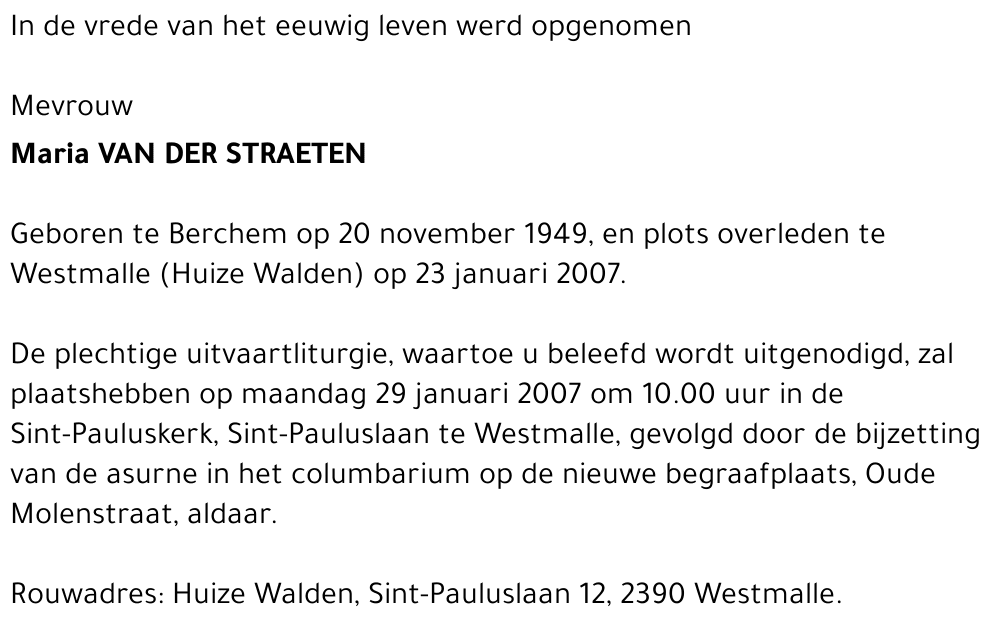 Maria Van Der Straeten