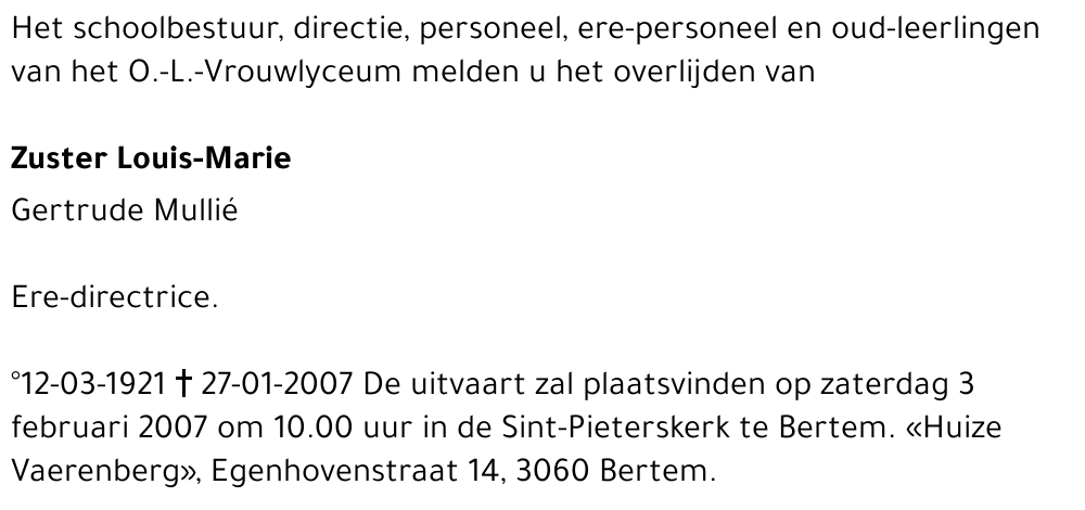 Zuster Louis-Marie Gertrude Mullié