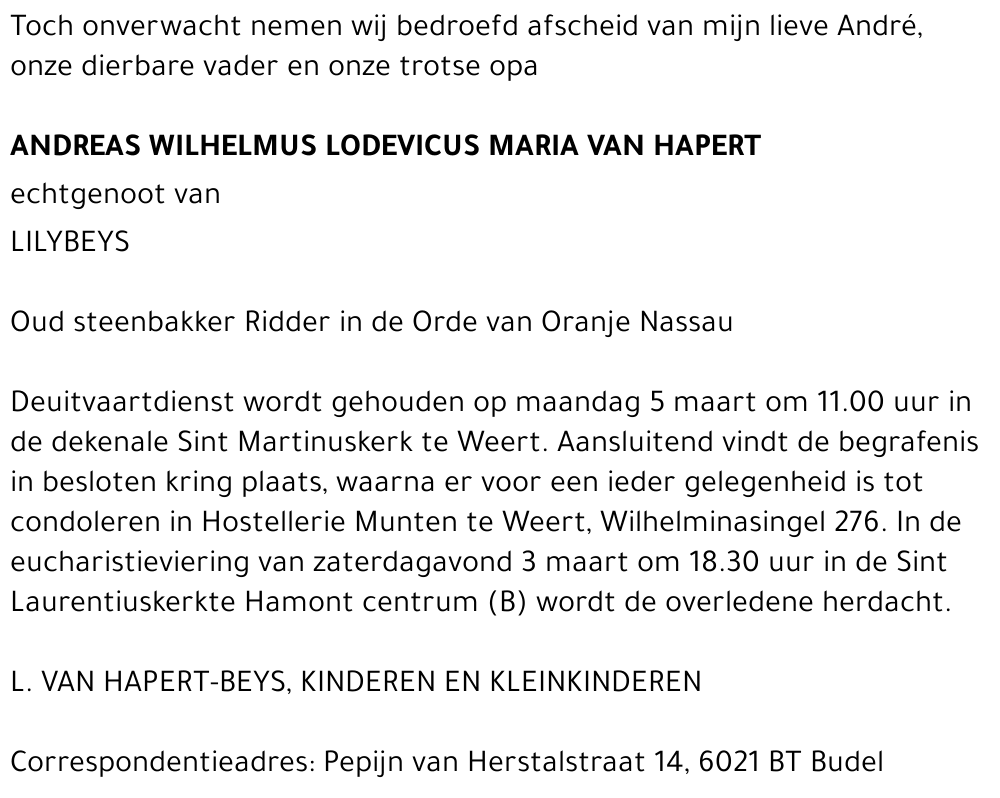 Andreas Wilhelmus Van Hapert