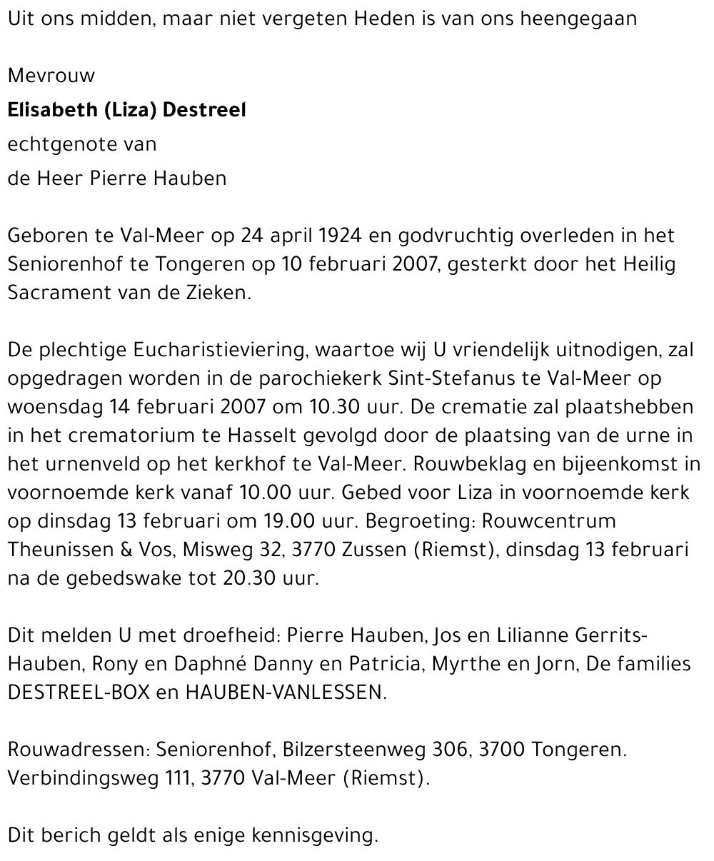 Elisabeth (Liza) Destreel