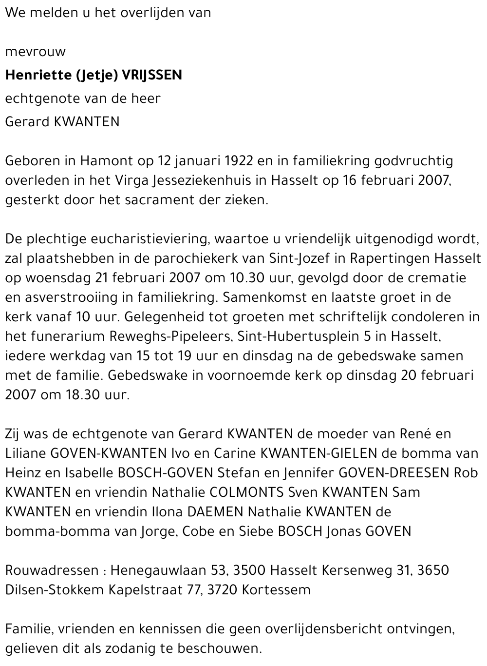 Henriette (Jetje) Vrijssen