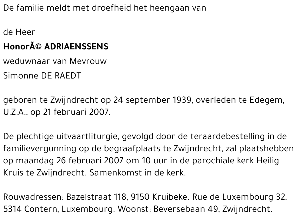 Honorï¿½ Adriaenssens