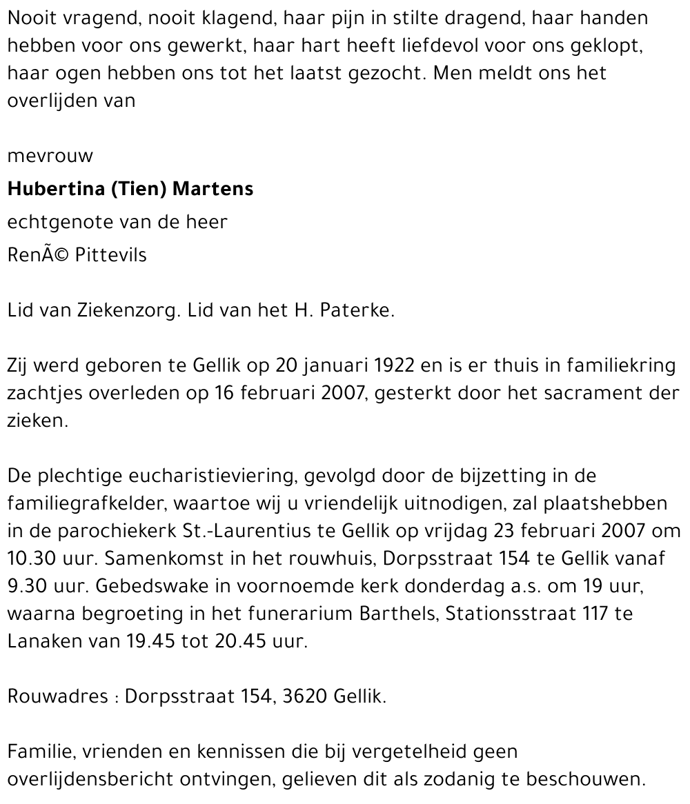 Hubertina (Tien) Martens