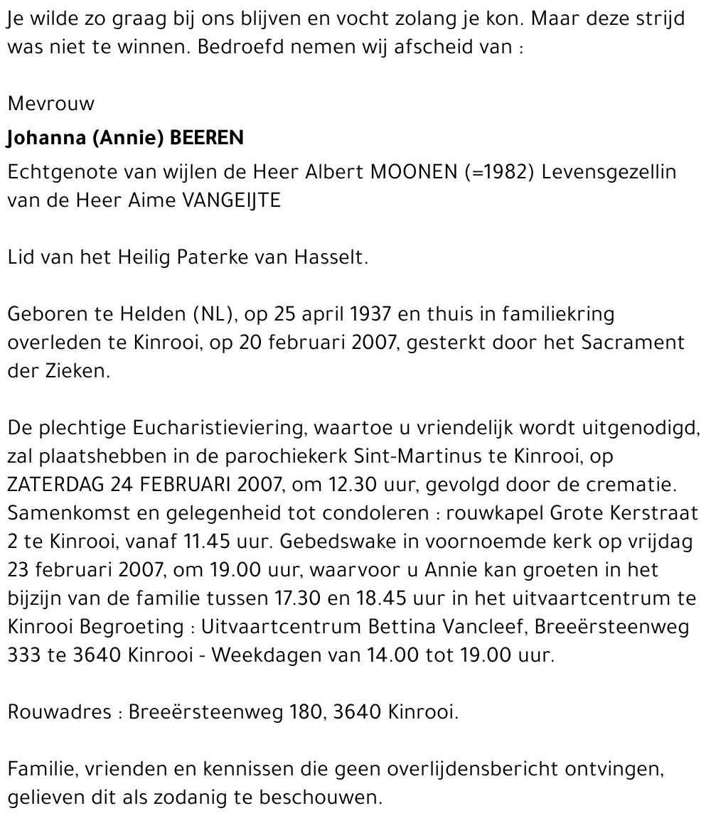 Johanna (Annie) BEEREN