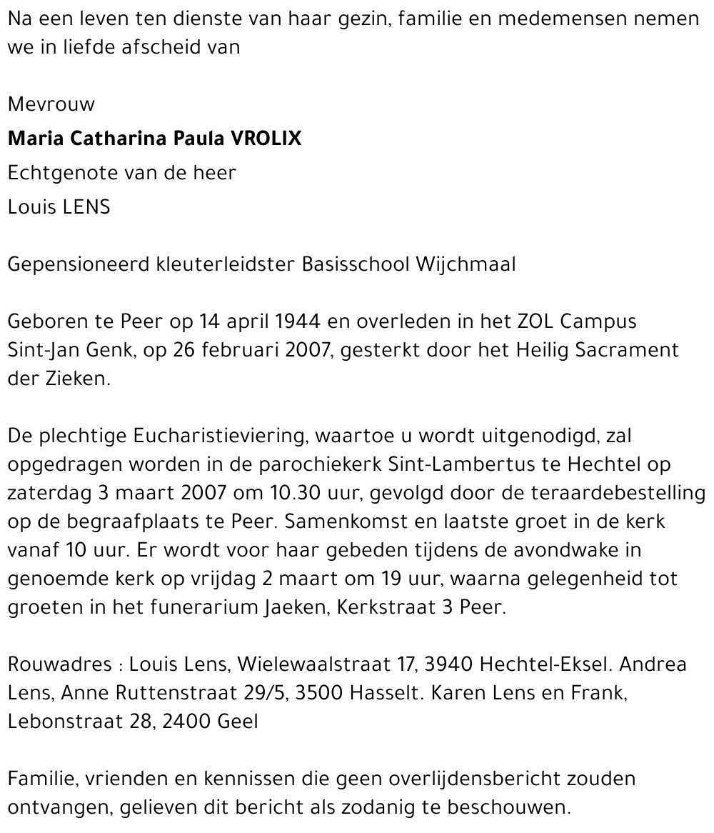 Maria Catharina Paula Vrolix