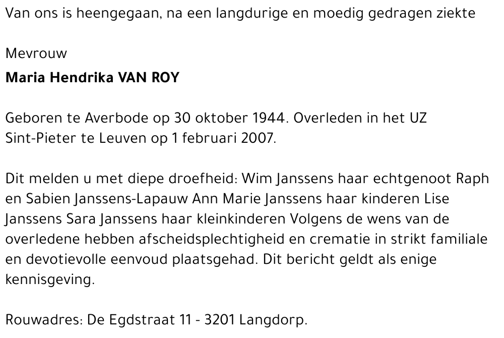 Maria Hendrika Van Roy