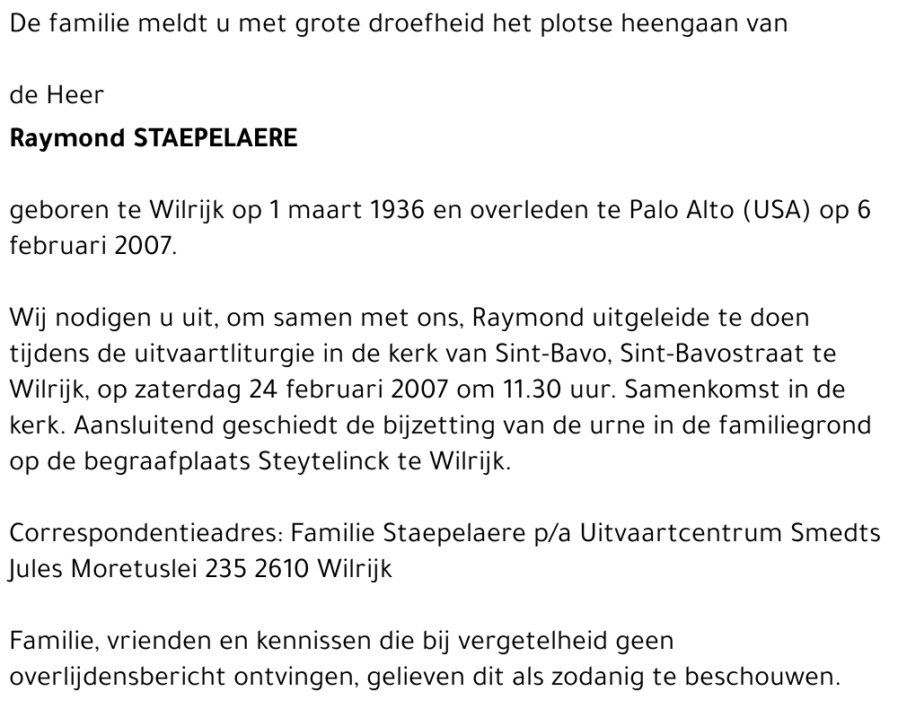 Raymond STAEPELAERE