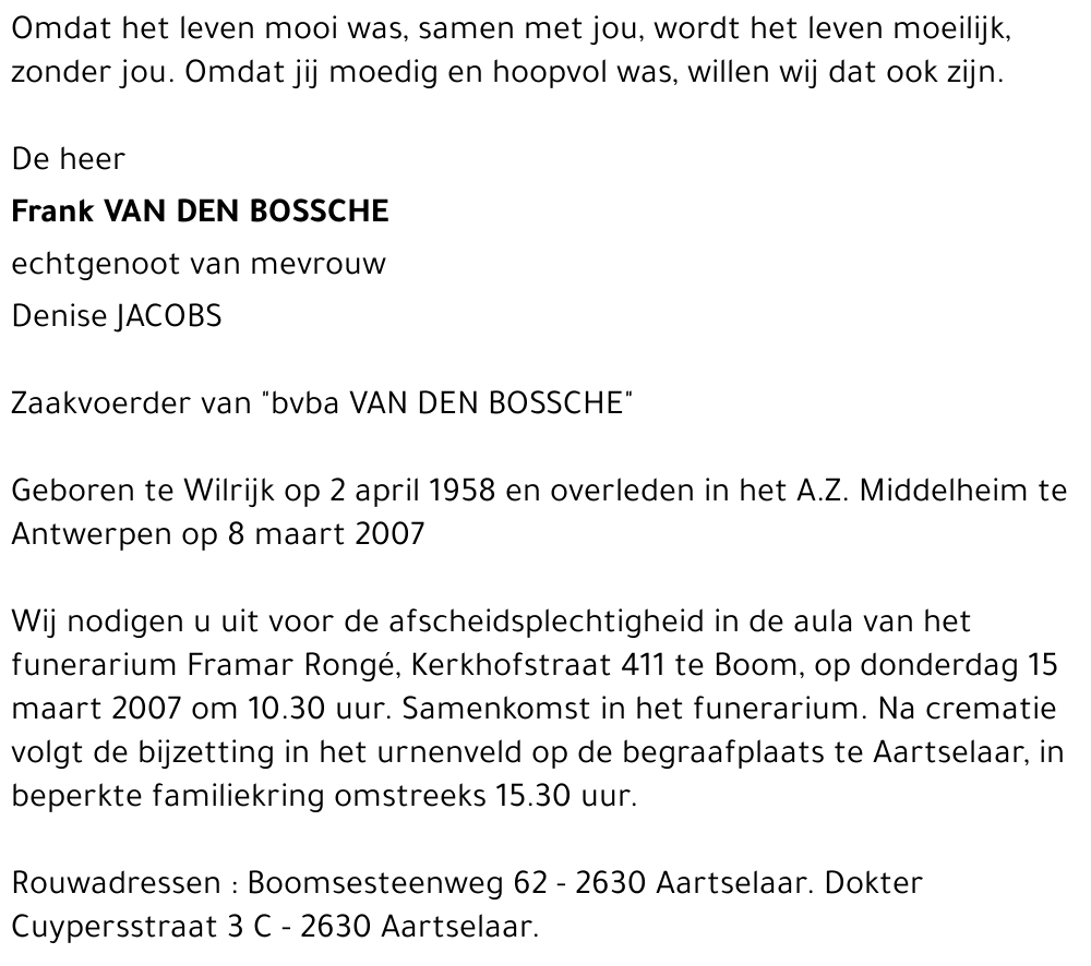 Frank VAN DEN BOSSCHE
