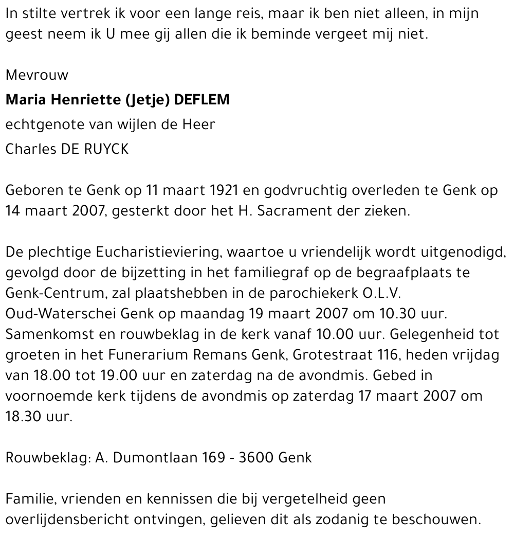 Maria Henriette (Jetje) DEFLEM