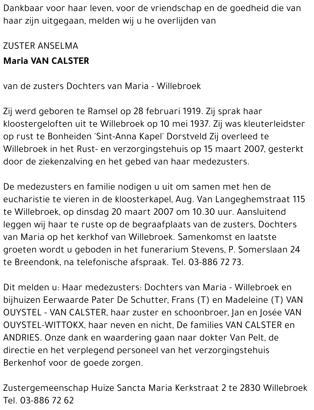 Maria VAN CALSTER