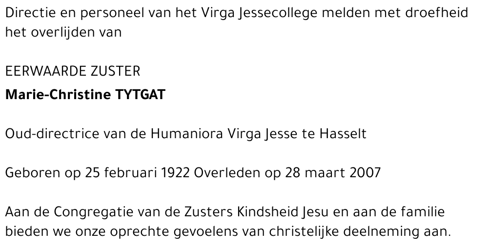 Zuster Marie-Christine Martha Tytgat