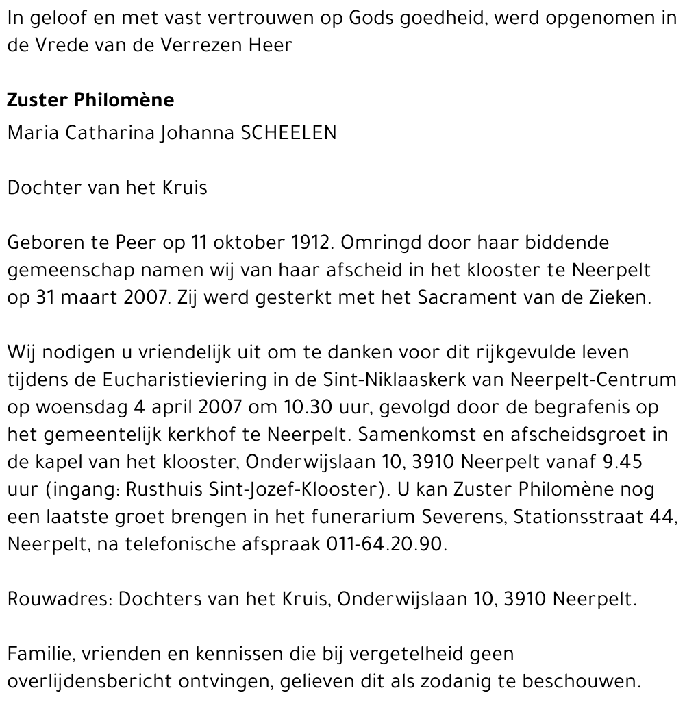 Zuster Philomène Maria Scheelen