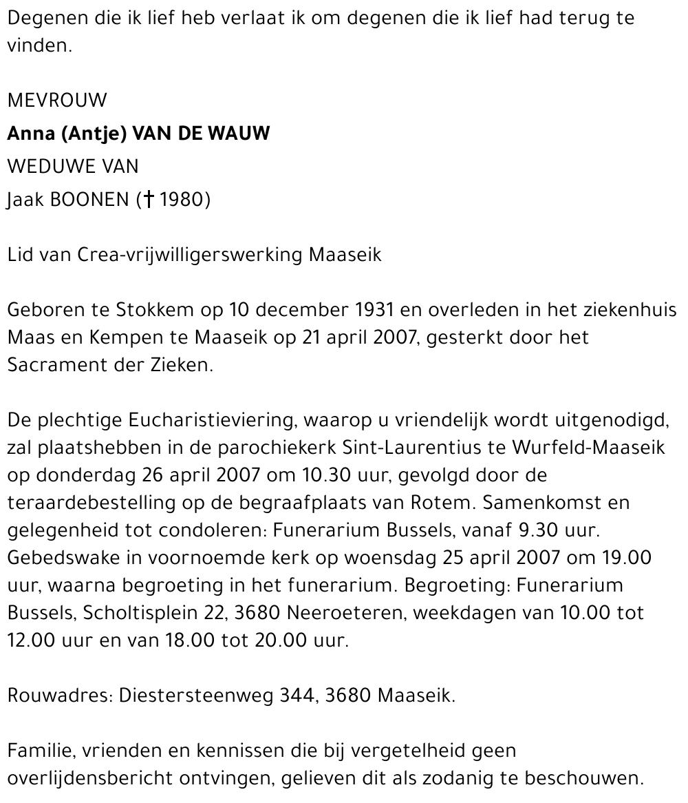 Anna (Antje) Van de Wauw