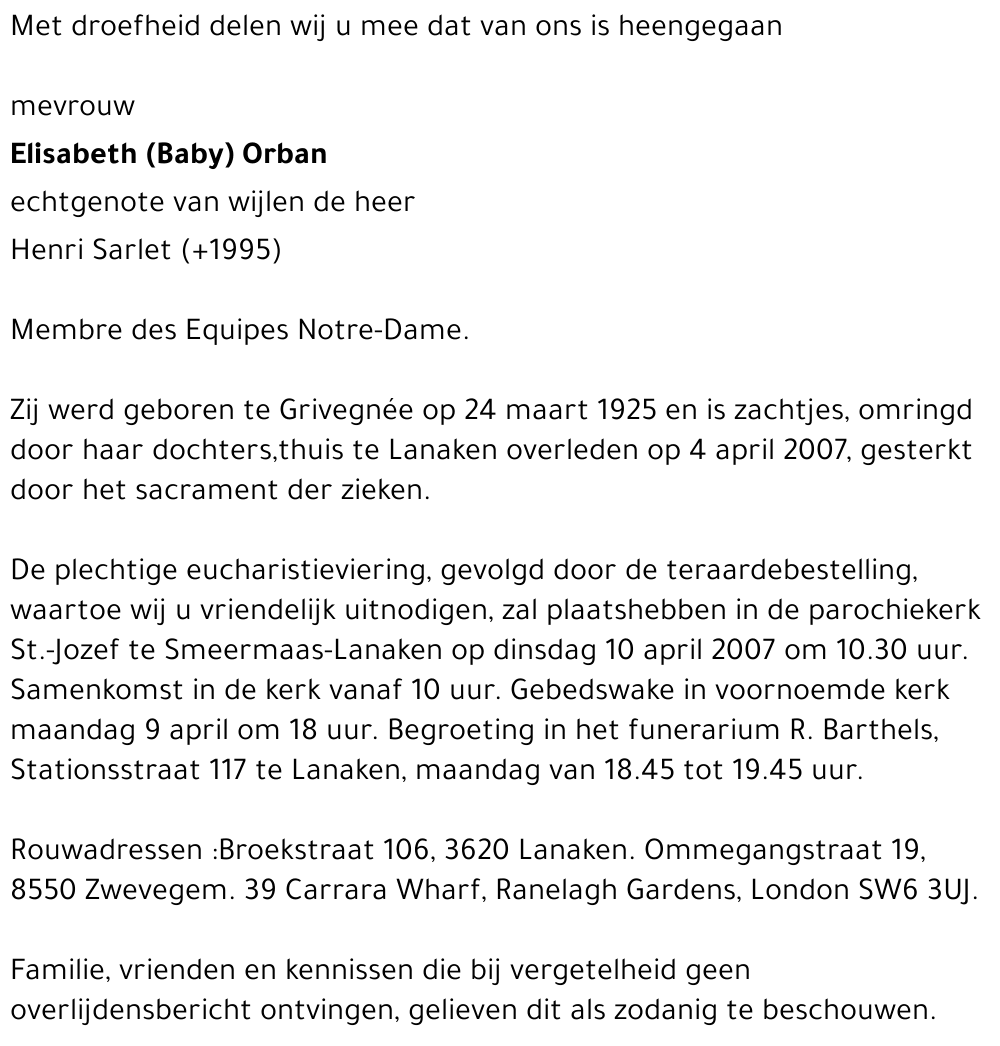 Elisabeth (Baby) Orban