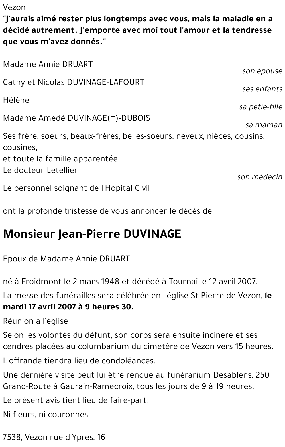 Jean-Pierre DUVINAGE