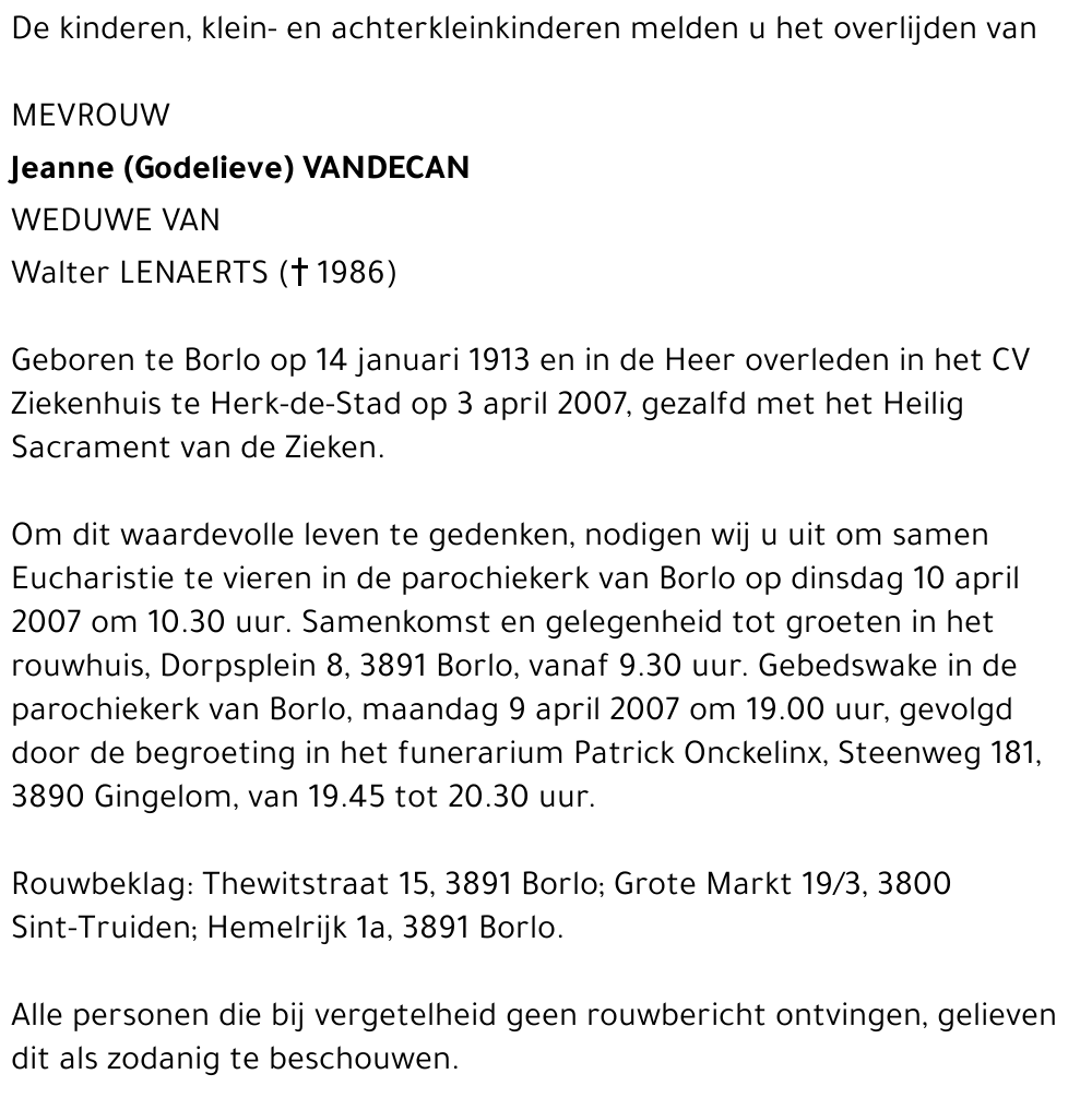 Jeanne (Godelieve) Vandecan