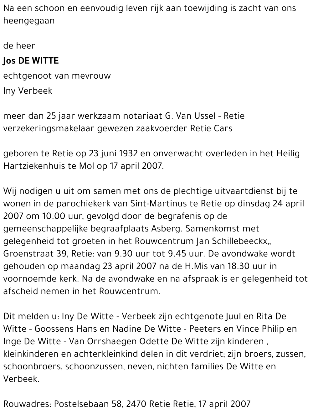 Jos De Witte