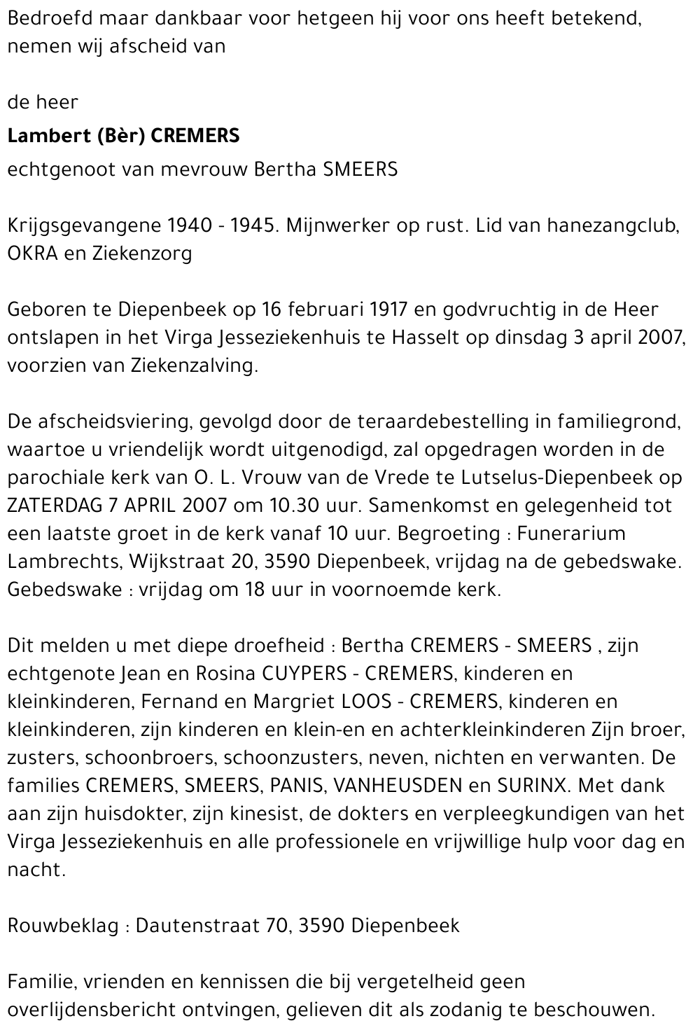 Lambert (Bér) CREMERS