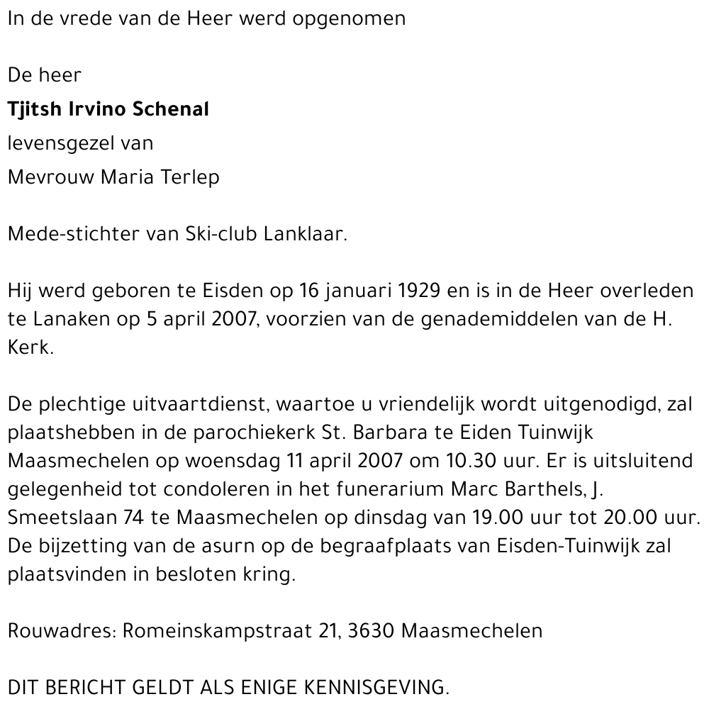 Tjitsh Irvino Schenal