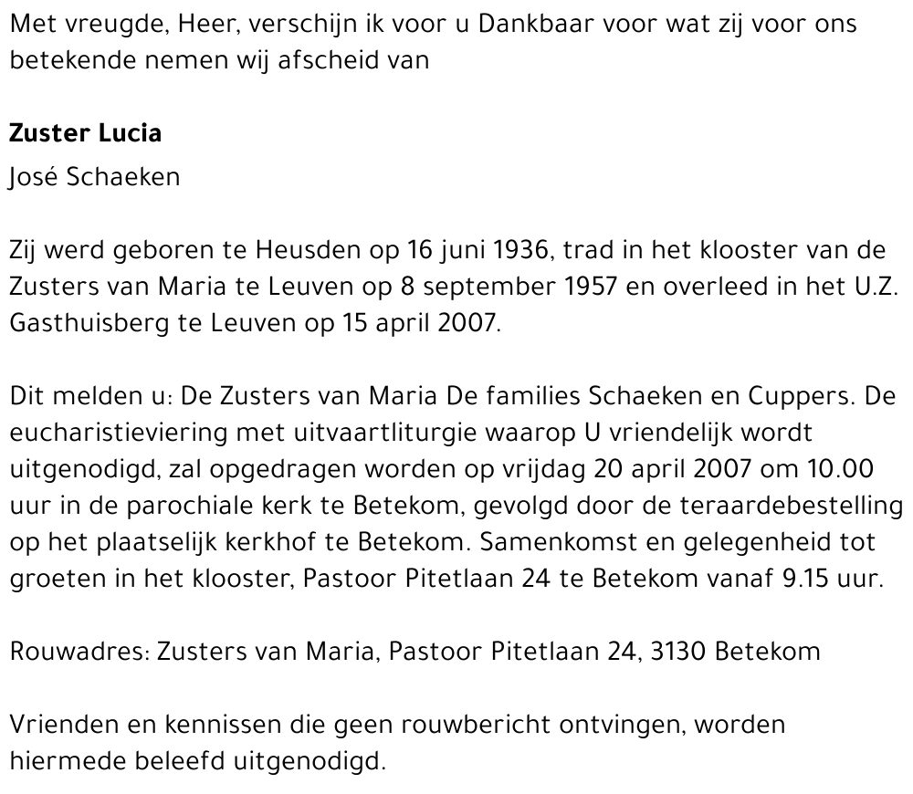 Zuster Lucia José Schaeken