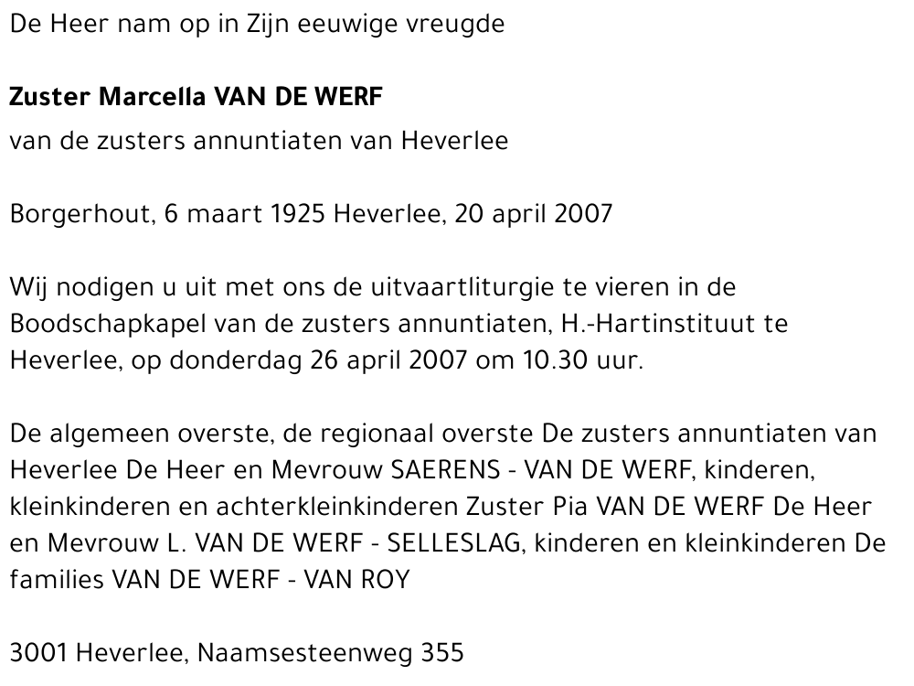 Zuster Marcella Van de Werf