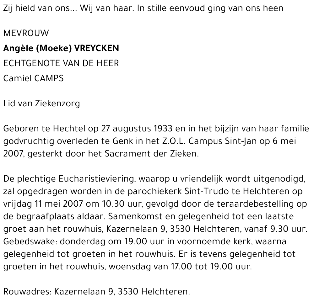 Angèle (Moeke) Vreycken