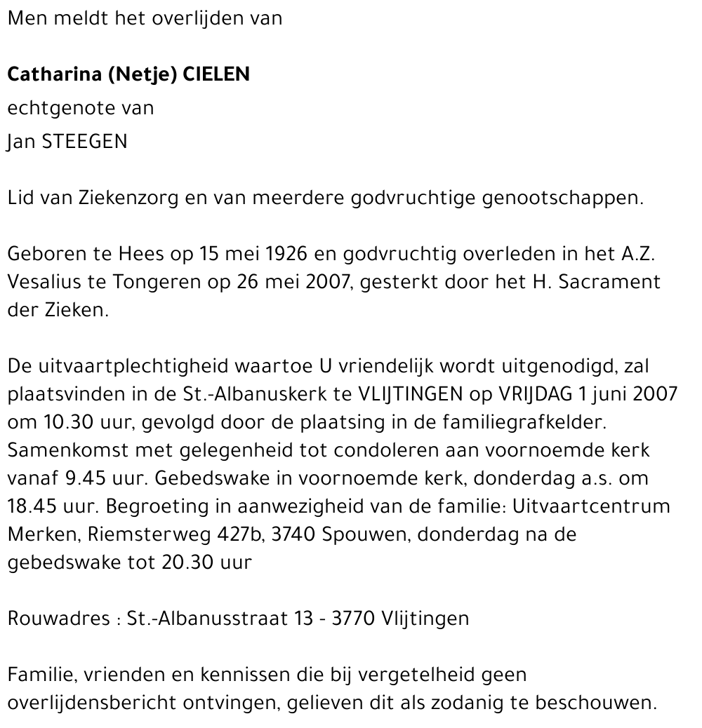 Catharina (Netje) Cielen