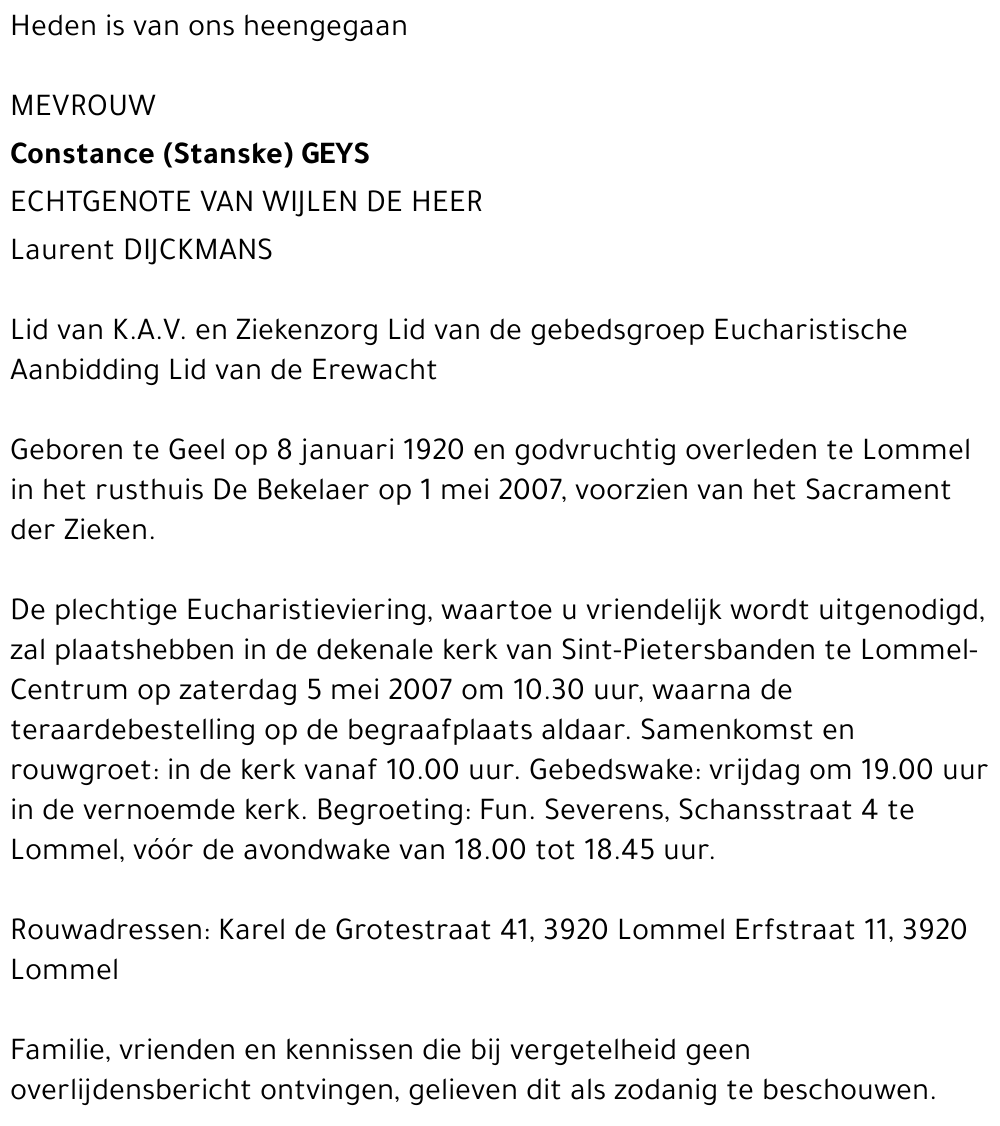 Constance (Stanske) Geys