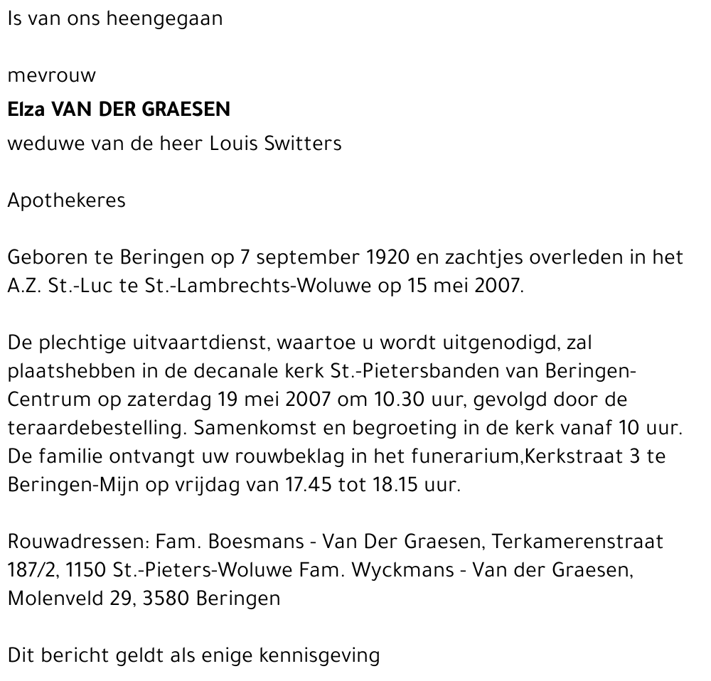 Elza Van der Graesen