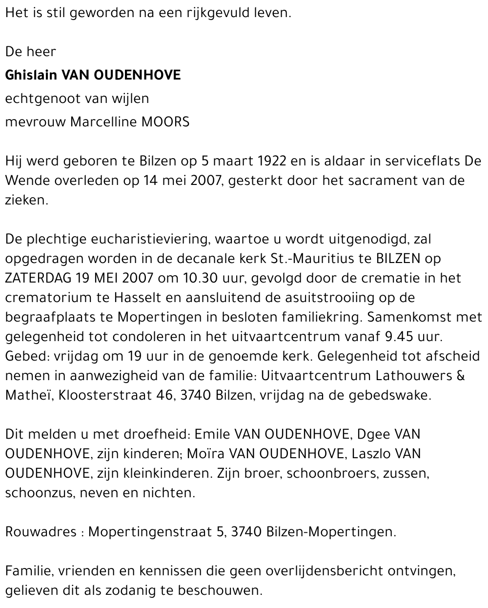 Ghislain VAN OUDENHOVE