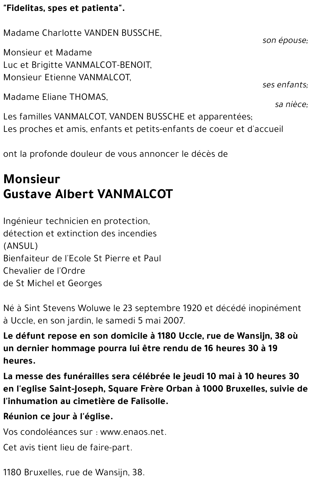 Gustave Albert VANMALCOT
