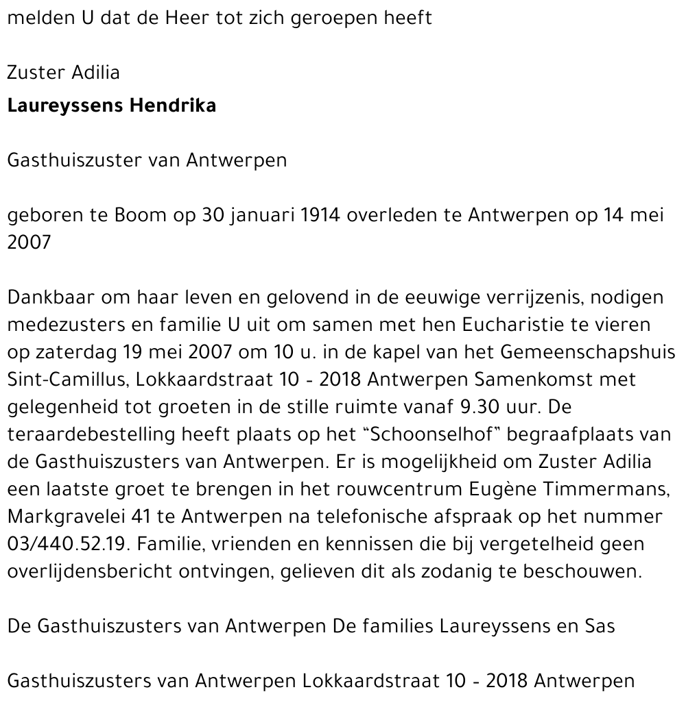 Hendrika LAUREYSSENS
