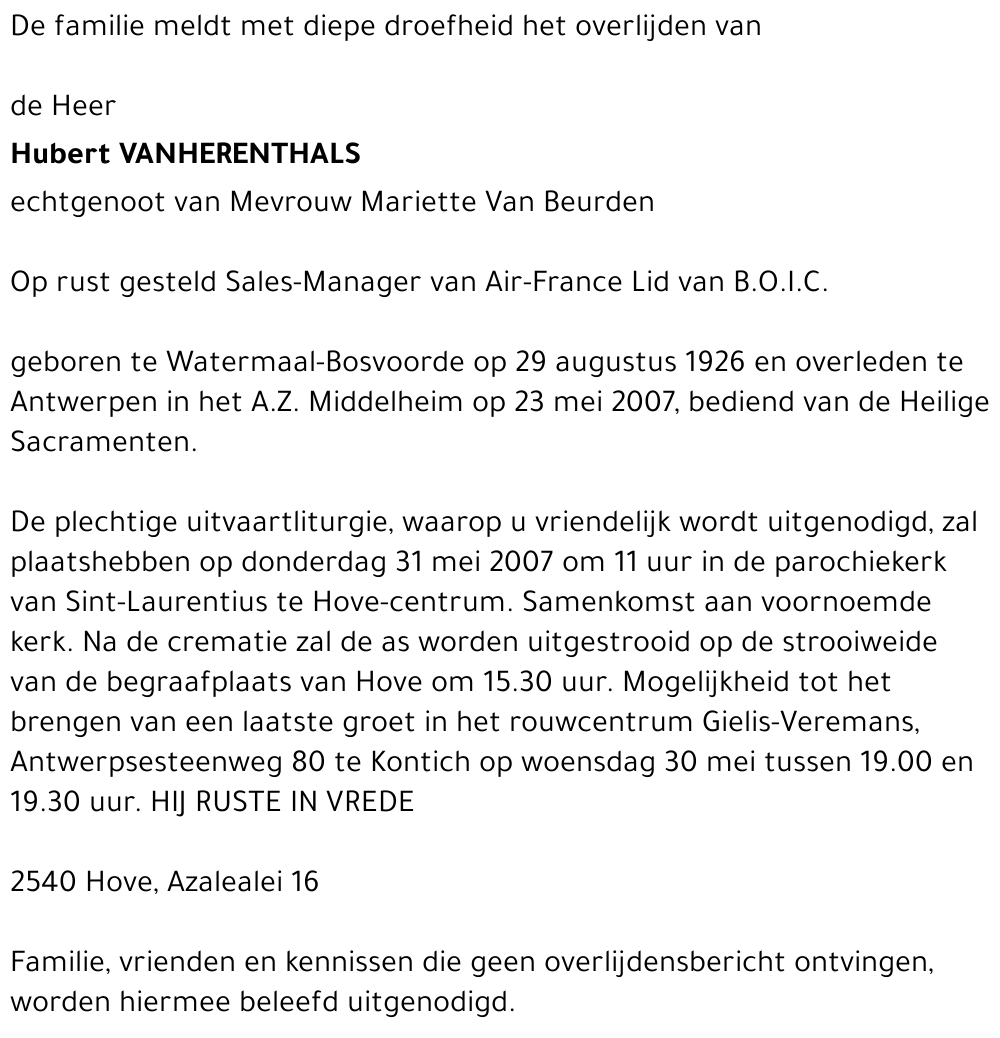 Hubert Vanherenthals