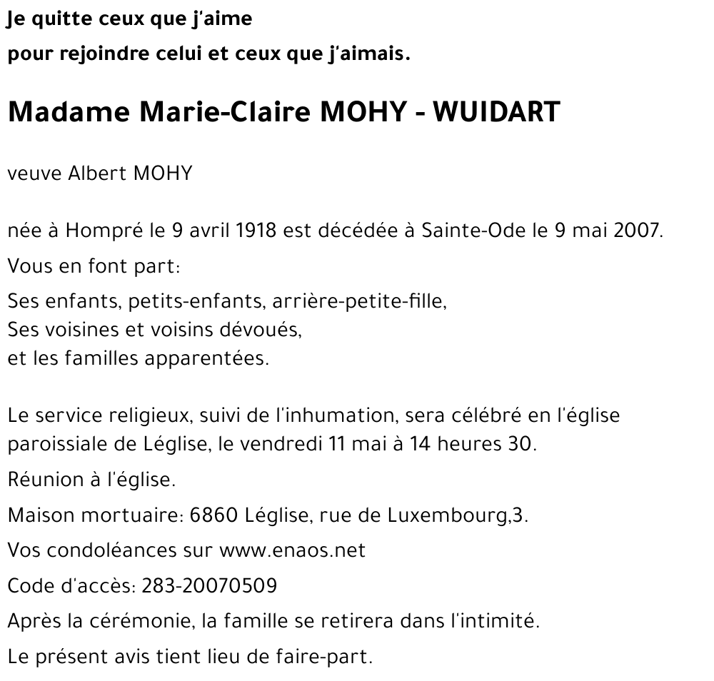 Marie-Claire MOHY - WUIDART