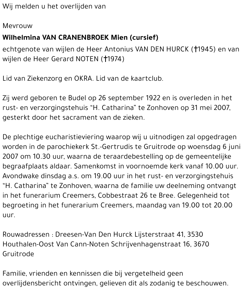 Wilhelmina Van Cranenbroek