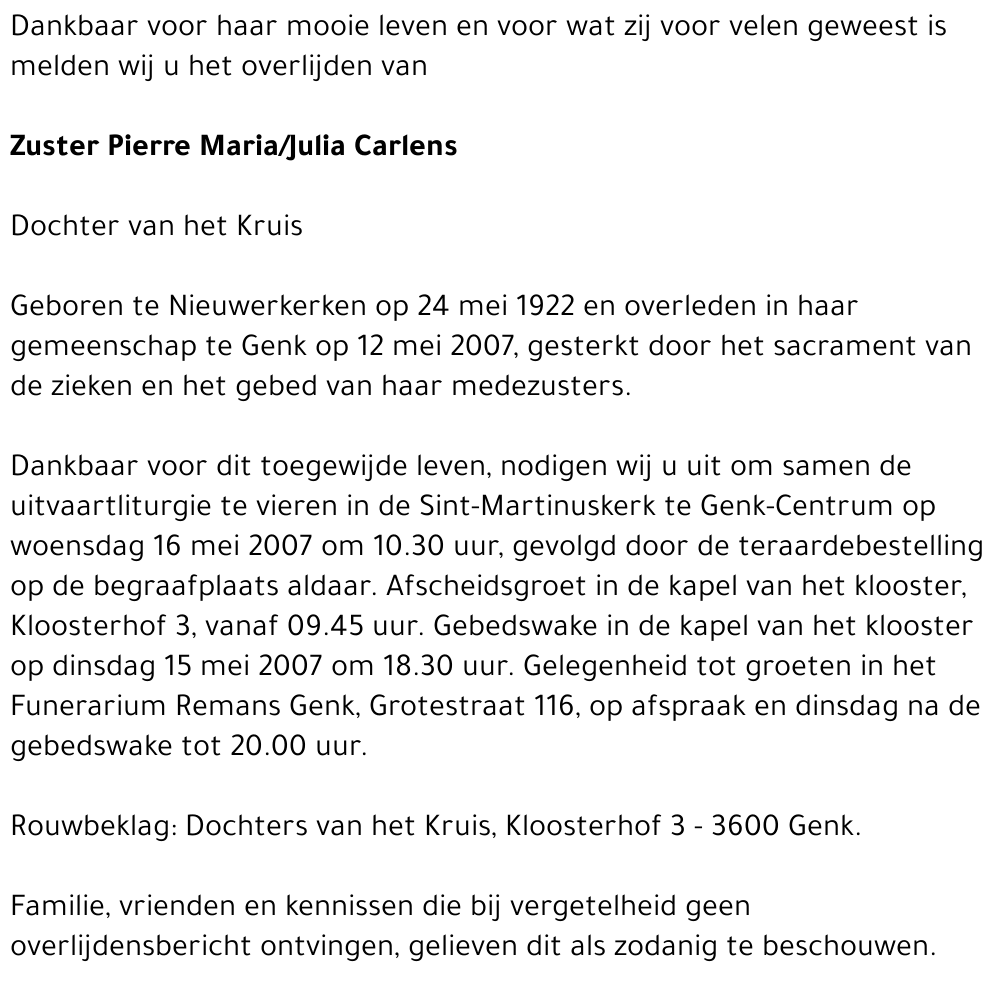 Zuster Pierre Maria Julia CARLENS