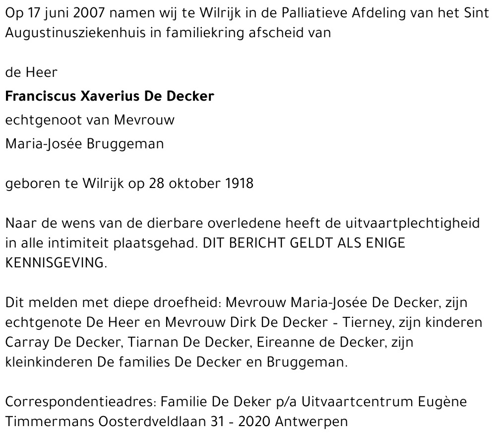 Franciscus Xaverius De Decker