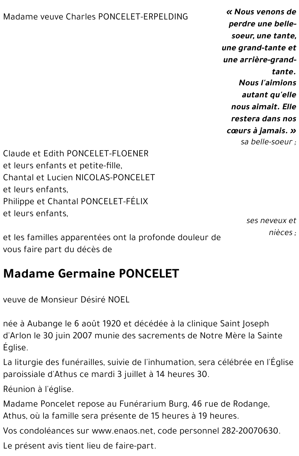 Germaine PONCELET