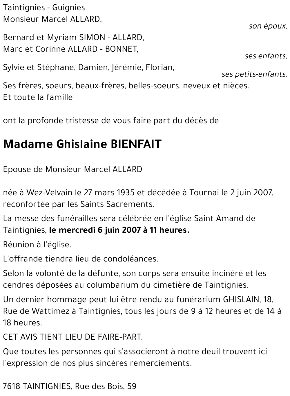 Ghislaine BIENFAIT