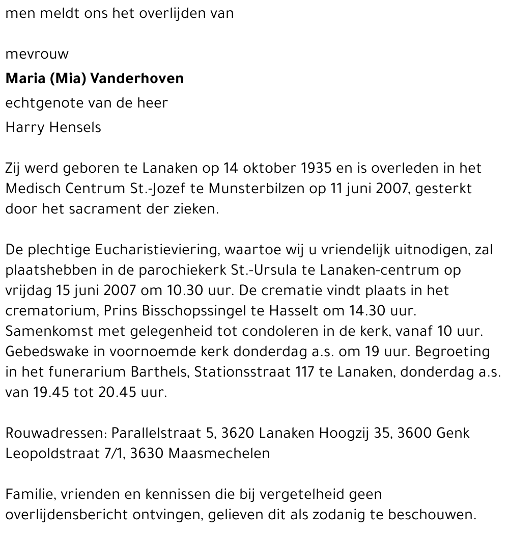 Maria (Mia) Vanderhoven