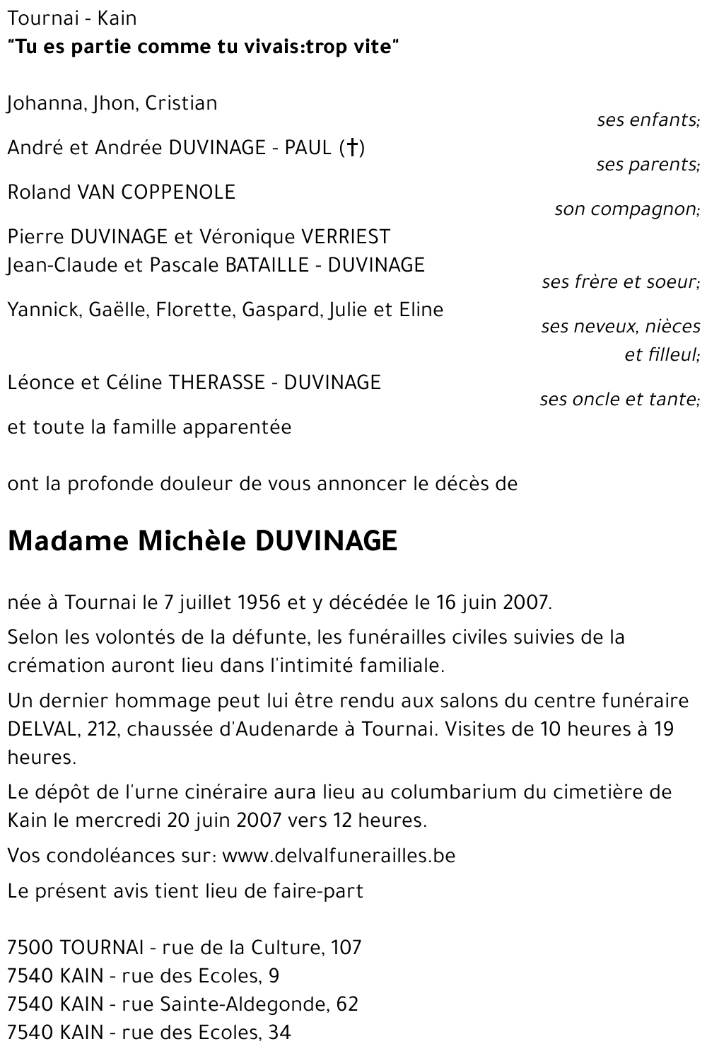 Michèle DUVINAGE