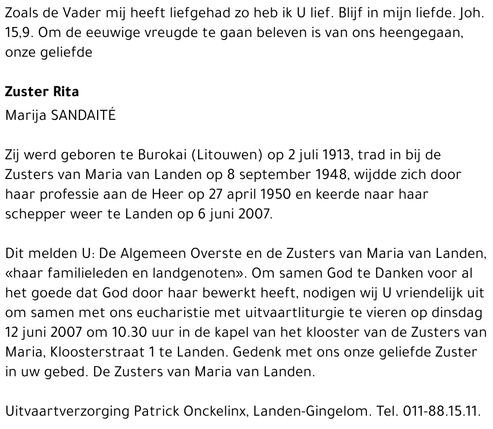 Zuster Rita (Marija) Sandaité