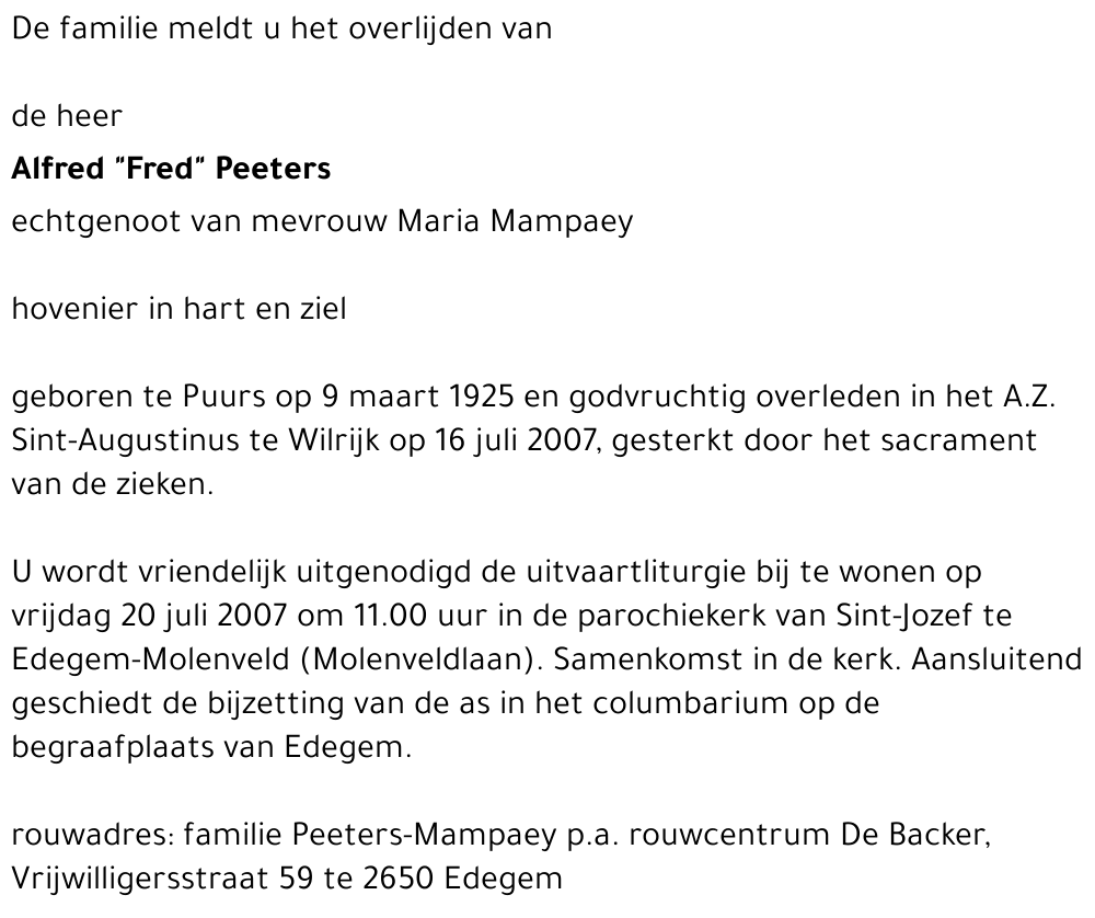 Alfred Jan Jozef PEETERS