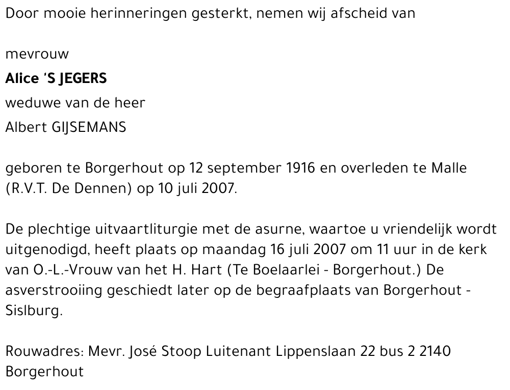 Alice 'S Jegers