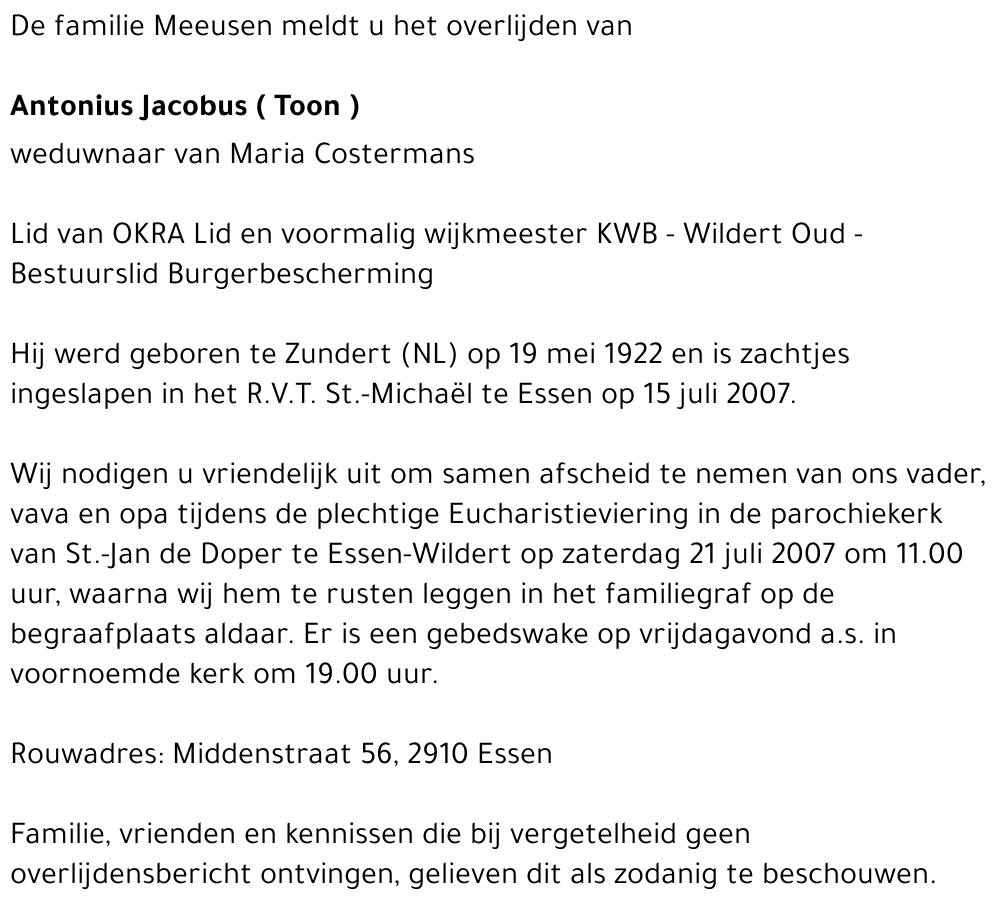 Antonius Jacobus ( Toon ) Meeusen