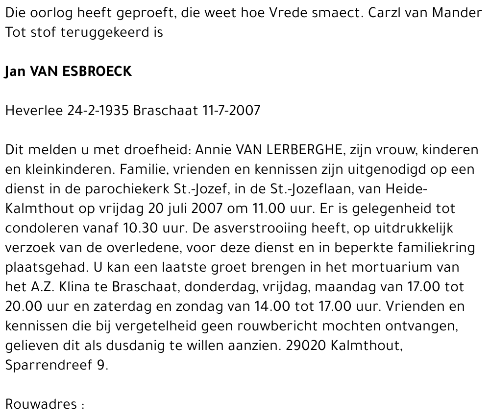 Jan VAN ESBROECK