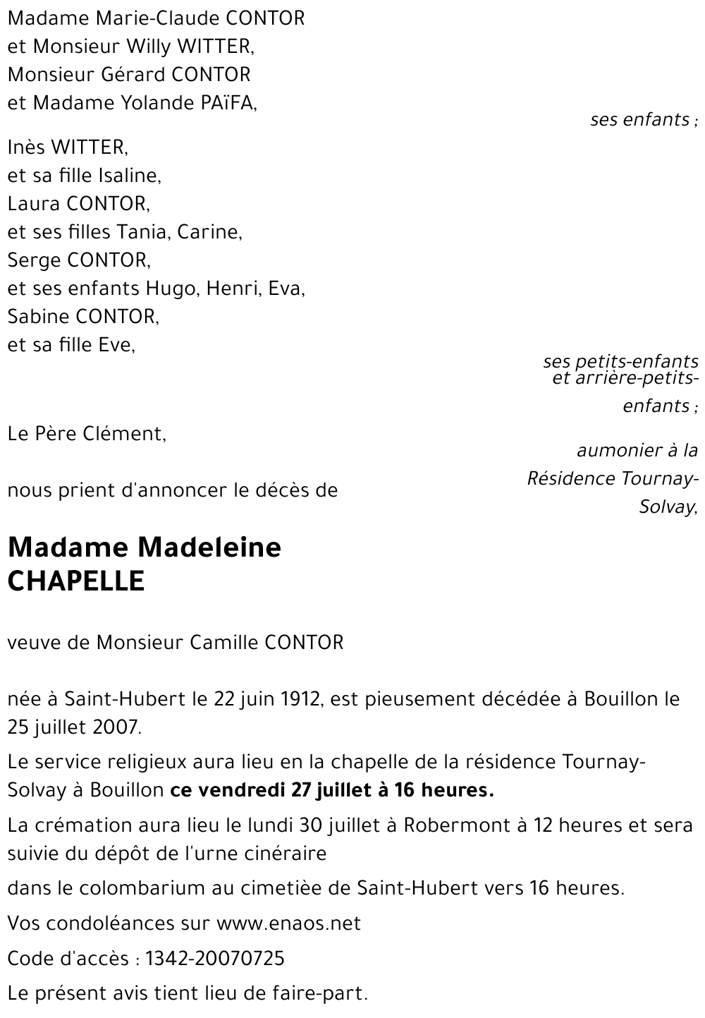 Madeleine CHAPELLE
